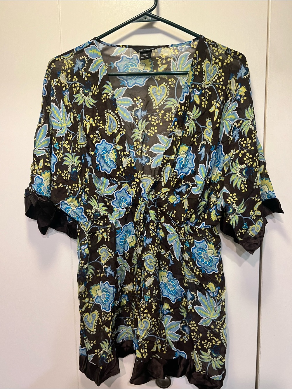 Moda International Silk Tunic in Black, Blue and Lime
